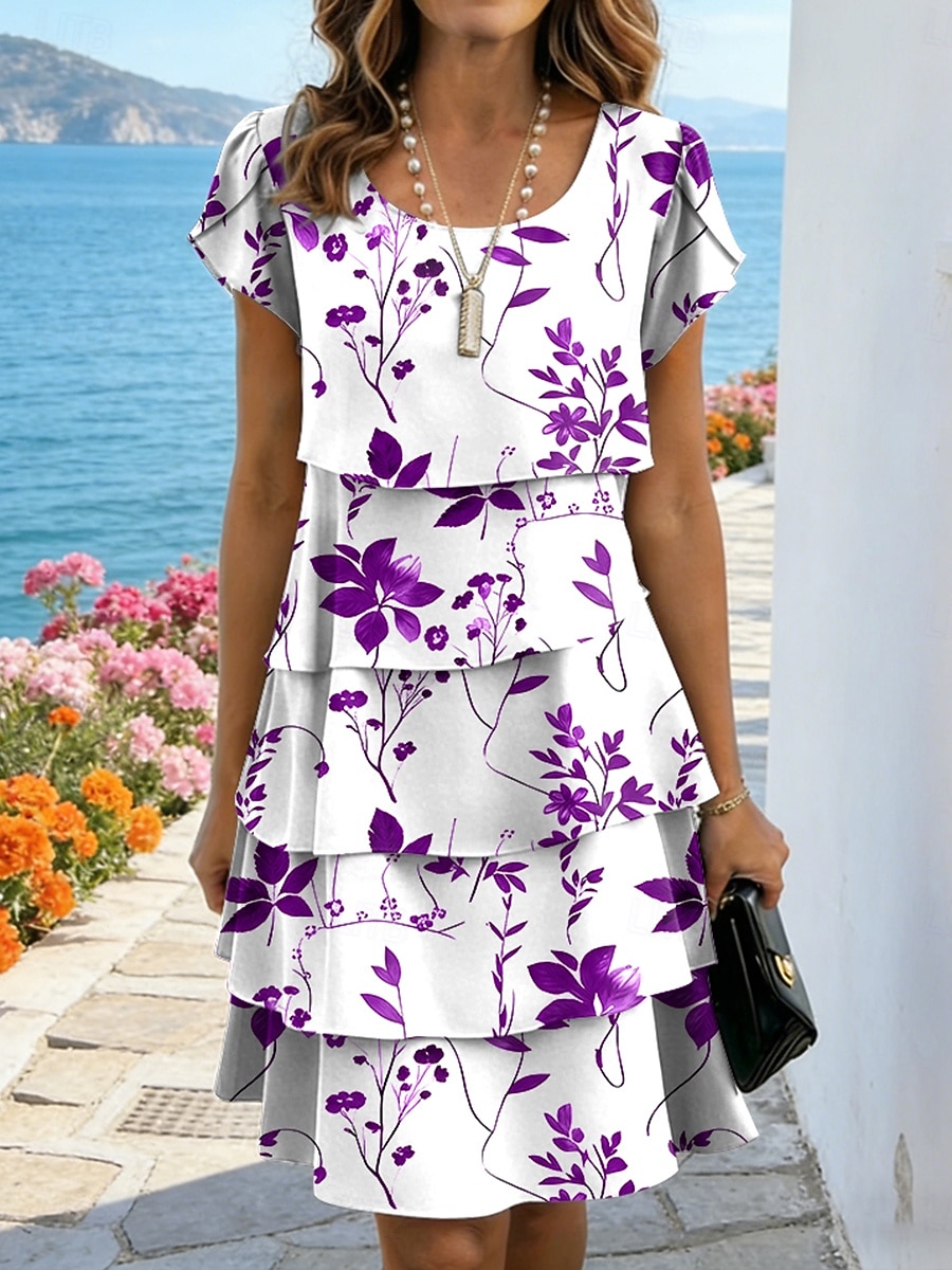 Per donna Mini Abito Abito a Tubino Vacanza Casual Boho Quotidiano Data Vestibilità regolare Floreale Grafico Manica Corta Girocollo Blu Giallo Viola Verde Estate Primavera del 2026 a $34.99 –P3
