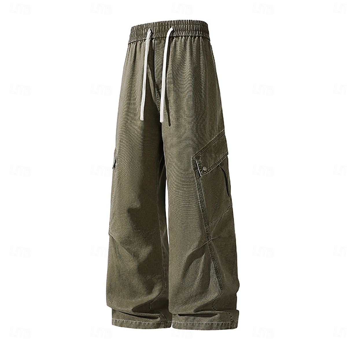 Pantalon cargo en denim 100 % coton softfade™ pour homme, coupe décontractée, taille élastiquée avec cordon de serrage, jambes larges, coupe unie, confortable et respirant, longueur standard, style décontracté au quotidien, idéal pour les activités de ple de 2026 ? $37.99 –P2