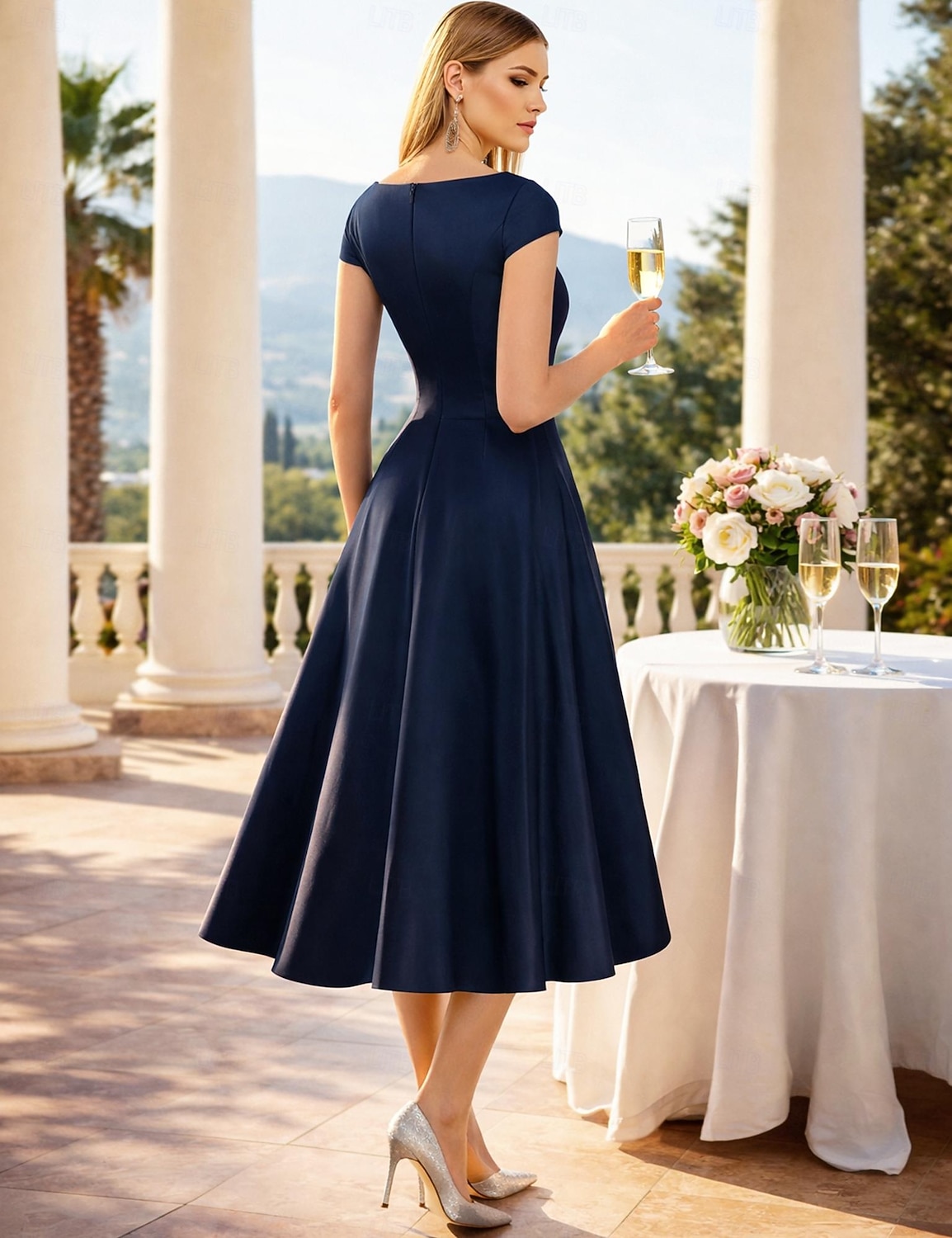 Γραμμή Α Κάτω από το γόνατο Κοκτέιλ Φορέματα Φορέματα για πάρτι Κομψό Αμάνικο Λαιμόκοψη V Επισκέπτης γάμου Σαρμέζ με Πλισέ 2026 - $120.99 –P3