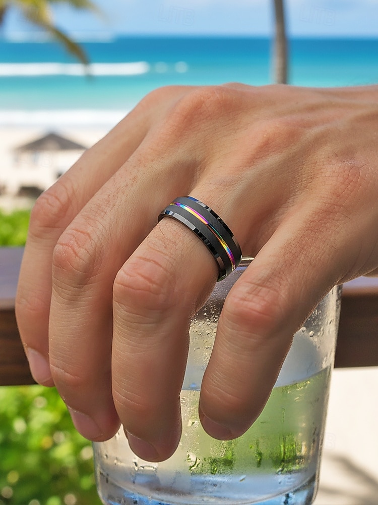 anello multicolore in acciaio inossidabile da uomo: disponibile in diverse misure, design elegante, perfetto per matrimoni, feste e abbigliamento casual per le vacanze del 2026 a $9.99 –P1