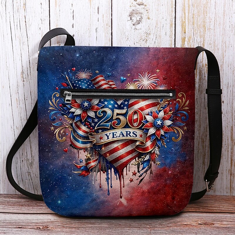 Women's Polyester Flocked Crossbody Bag with Adjustable Strap, Patriotic 250th Anniversary & Independence Day Design, Perfect for Daily Casual Use and American Celebration Events 2026 - $19.99 –P4