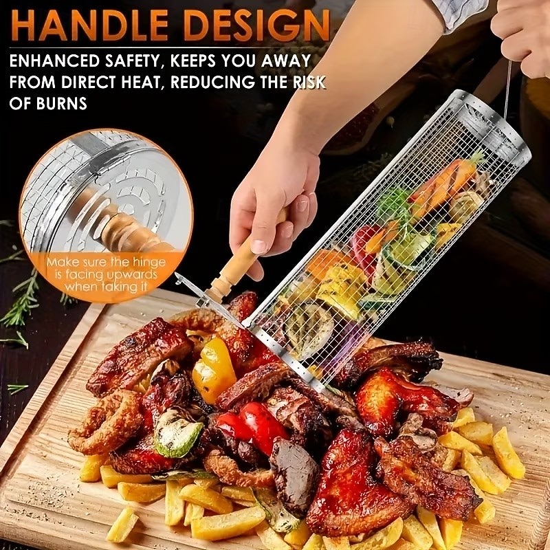 3 stk. grillverktøysett i rustfritt stål med trehåndtak (grillrist, grillgaffel, grillkrok), kraftig bærbart grilltilbehør med opphengsløkke, jevn varme for gass kullgrill, camping 2026 - $17.99 –P3