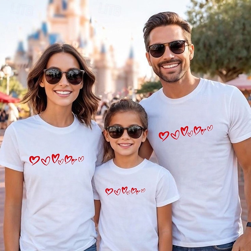 Family T shirt Tops Heart Casual Print Black White Short Sleeve Active Matching Outfits 2026 - $21.99 –P3