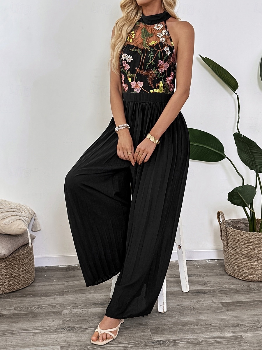 Per donna Normale Tuta Elegante Floreale Senza Maniche Gamba larga All'americana Pizzo Patchwork Feste Streetwear Vestibilità regolare Nero Estate del 2026 a $55.99 –P5