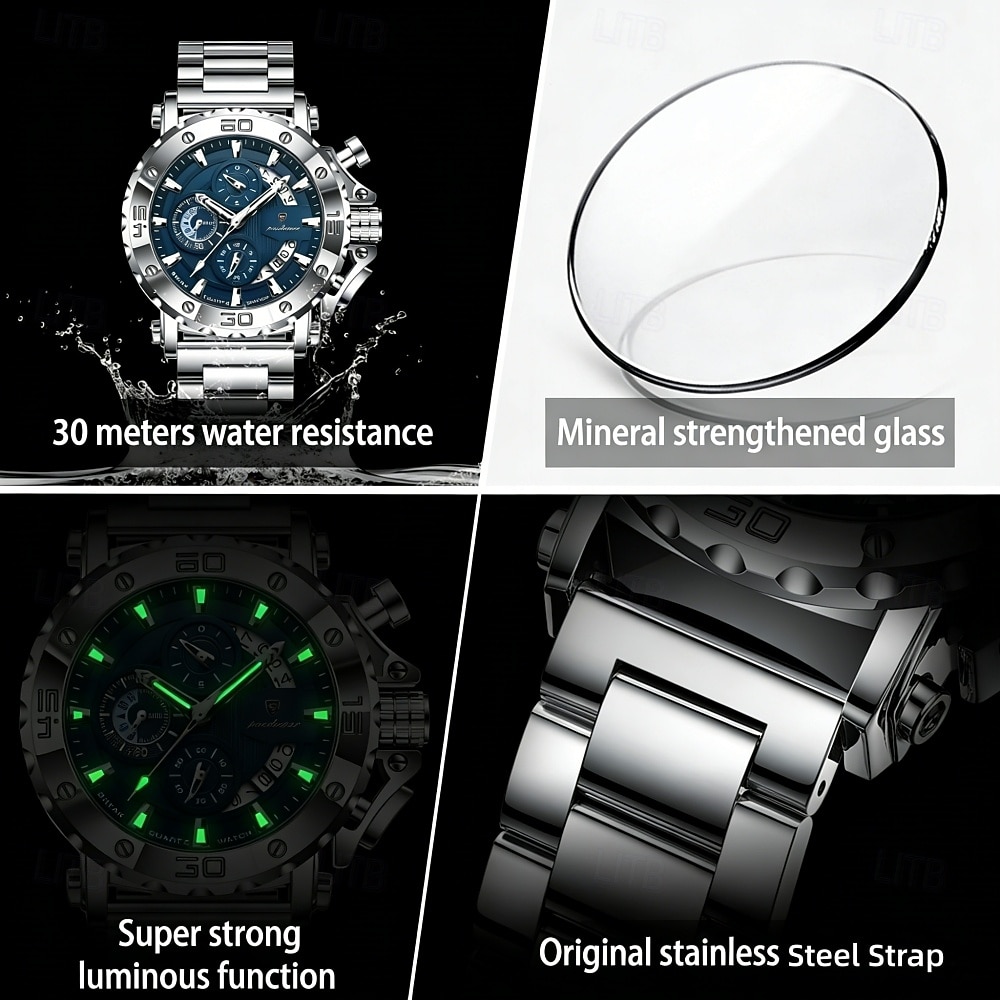 Men's Gold Watch, Luxury Chronograph Big Face Quartz Analog Wristwatch with Gold Stainless Steel Band, Waterproof Luminous Business Sport Fashion Watch with Date Display, Gift for Men 2026 - $46.99 –P5