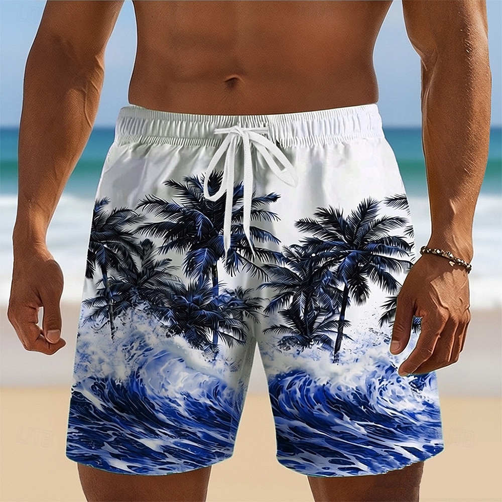 Herre Kokosnøttre Tropiske planter Havbølger Badeshorts Surfeshorts Medium Midje Hawaiisk Strandferie Sidelommer Mesh fôr Elastisk snøring i midjen Designer Klær 2026 - $20.99 –P2