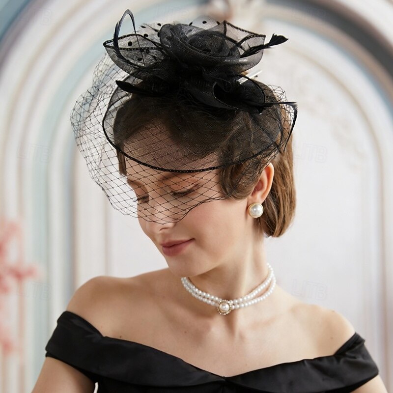 fascinators polyester Bryllup Bursdag Elegant Årgang søt stil Med Fjær Tyll Hodeplagg Hodeplagg 2026 - $17.49 –P2