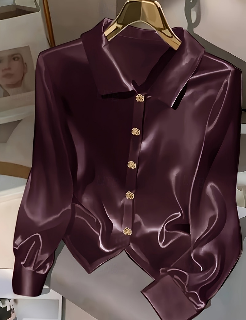 Women's Shirt Button Down Shirt Casual Shirt Buttons Plain Stylish Classic Modern Long Sleeve Shirt Collar Regular Tops Daily Holiday Going out Wine Fuchsia Light Blue Summer Spring 2026 - $24.99 –P7