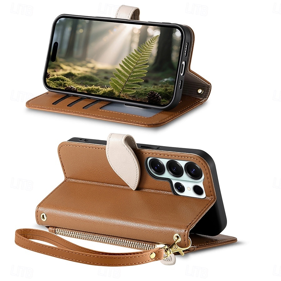 telefon Etui Til Samsung Galaxy S26 S26 Pluss S26 Ultra Lommebok-kortveske Flip deksel Glidelås med håndleddsstropp Støtte Kontor / Bedrift TPU PU lær 2026 - $17.99 –P9