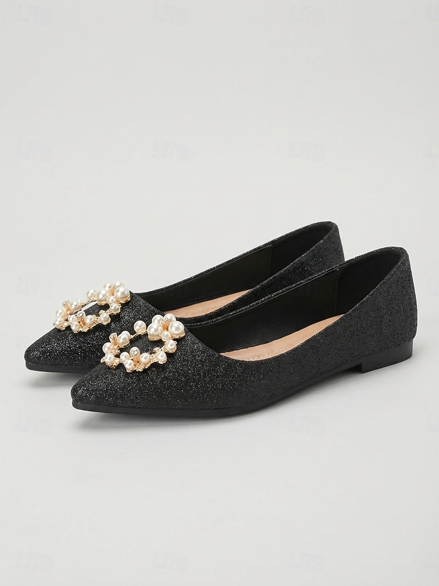 Ballerines dorées à paillettes ornées de perles, élégantes chaussures pour la mère de la mariée lors d'un mariage en ville, ballerines confortables à bout pointu pour une occasion formelle. de 2026 ? $42.99 –P6