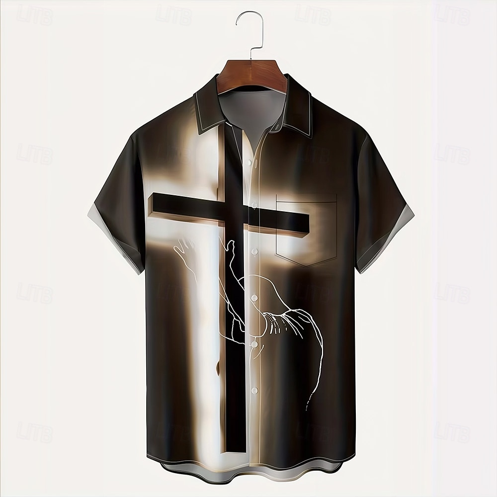 Wielki Piątek Męskie Křížky Jezus Religia Koszula Letnia koszula Zapinana na guziki koszula Krótki rękaw Vintage Retro Święto Codzienne Lato Wiosna Wieczorne Druk 3D koszule z kołnierzykiem Jedna 2026 - $25.99 –P1