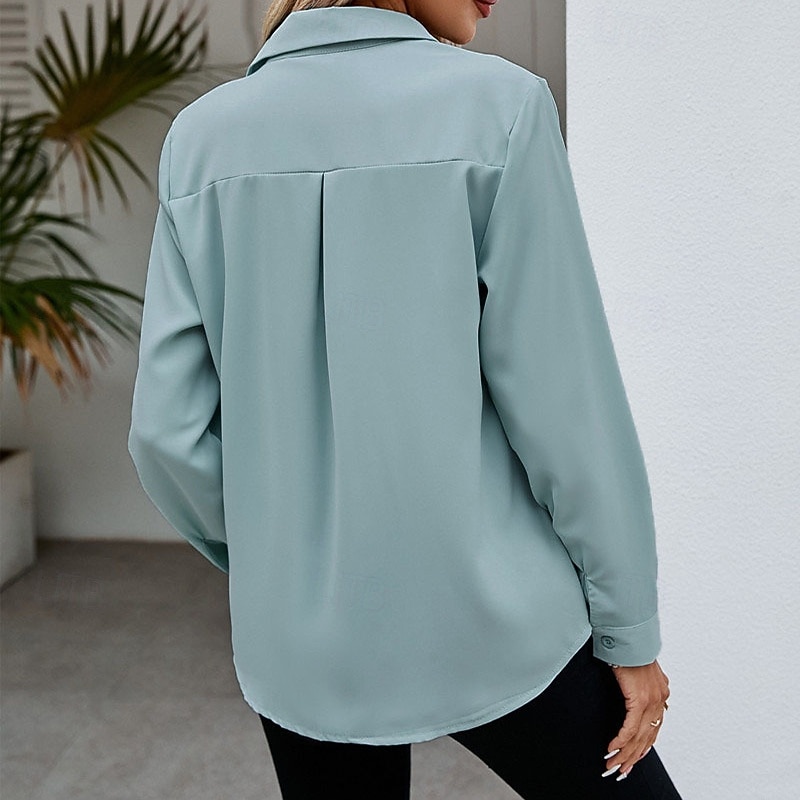 Women's Shirt Blouse Chiffon Tops Patchwork Buttons Plain Elegant Vacation Vintage Long Sleeve Shirt Collar Regular Tops Daily Holiday Going out Black White Yellow Wine Sky Blue Summer Spring 2026 - $19.99 –P8
