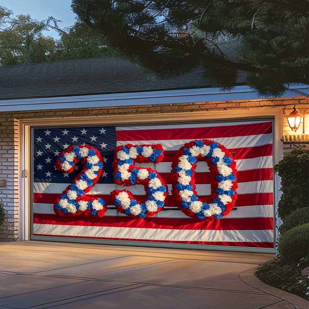 4 de julio de 2026 250° Día de los Caídos Cubierta de Puerta de Garaje Gran Fondo Colgante Bandera Americana Vintage 3D Fiesta Patriótica Al Aire Libre Fondos de Tiro Decoración de Hogar 2026 - $59.99 –P6