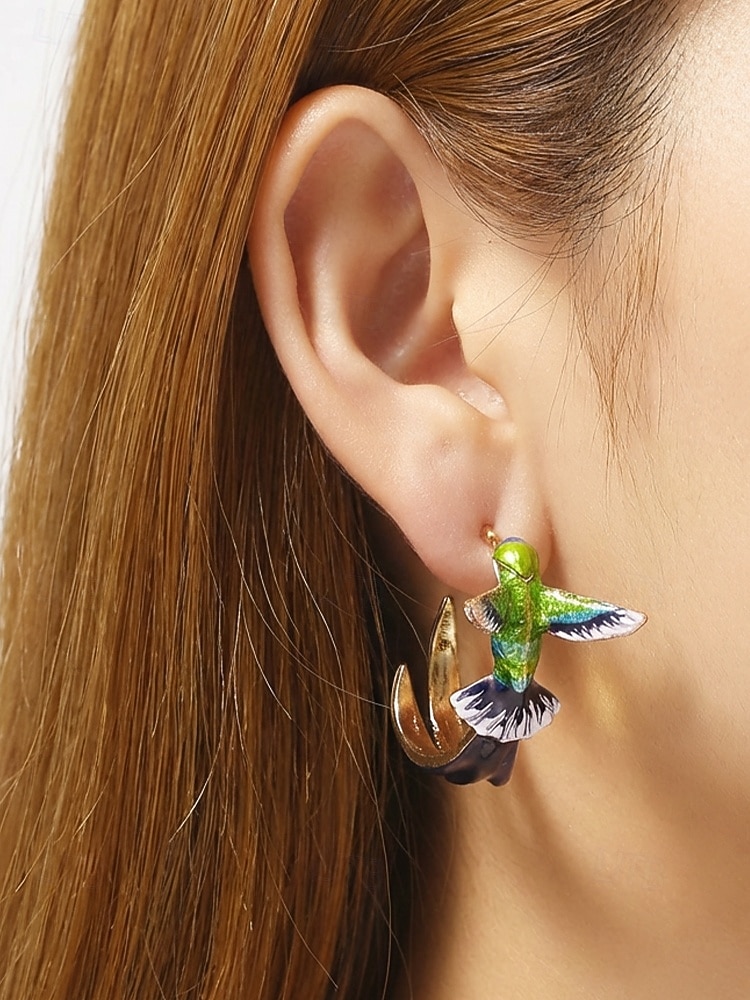 naisten kolibri-korvakorut, metalliseosmateriaali, boho-tyyli, värikäs emalikuvio, kevyet ja ainutlaatuiset, täydelliset lomalle, matkoille ja rentoon arkikäyttöön 2026 - $7.99 –P3