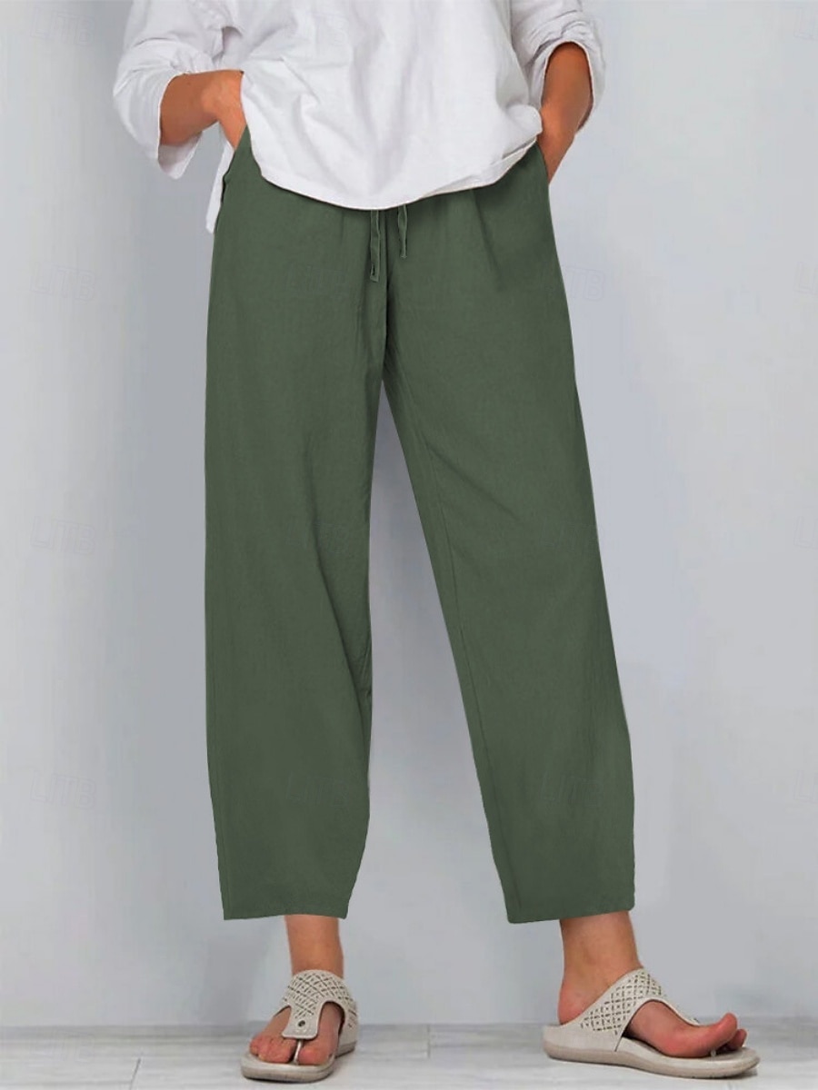 Per donna Pantaloni in cotone e lino Pantaloni Pantaloni casual Pantaloni Estivi Vacanza Moda Streetwear Lunghezza intera Vita Alta Semplice Tasca Elastico in vita Confortevole Inelastico Quotidiano del 2026 a $21.99 –P5