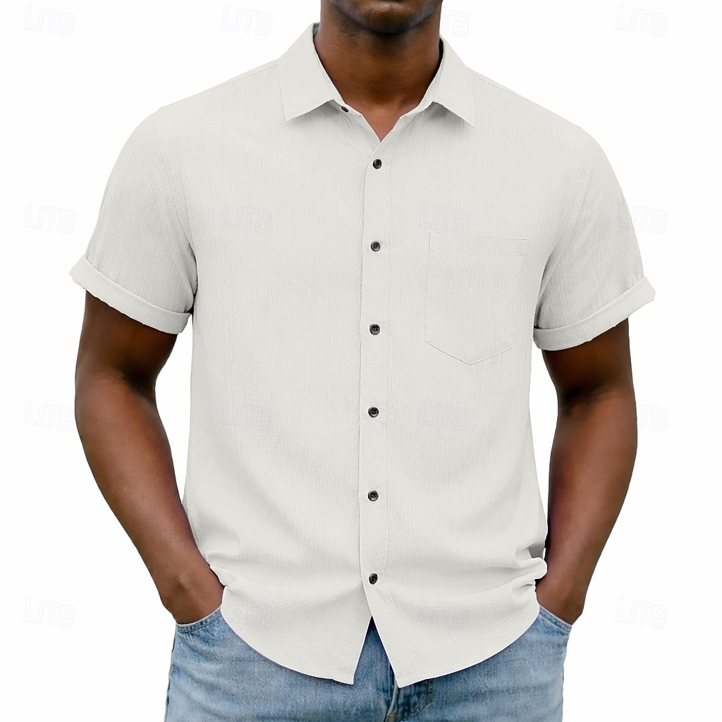 Men's Shirt Casual Shirt Button Up Shirt Blue Black White Burgundy Navy Blue Short Sleeve Plain Shirt Collar Casual Daily Front Pocket Clothing Apparel Elegant Fashion Casual 2026 - $25.99 –P4