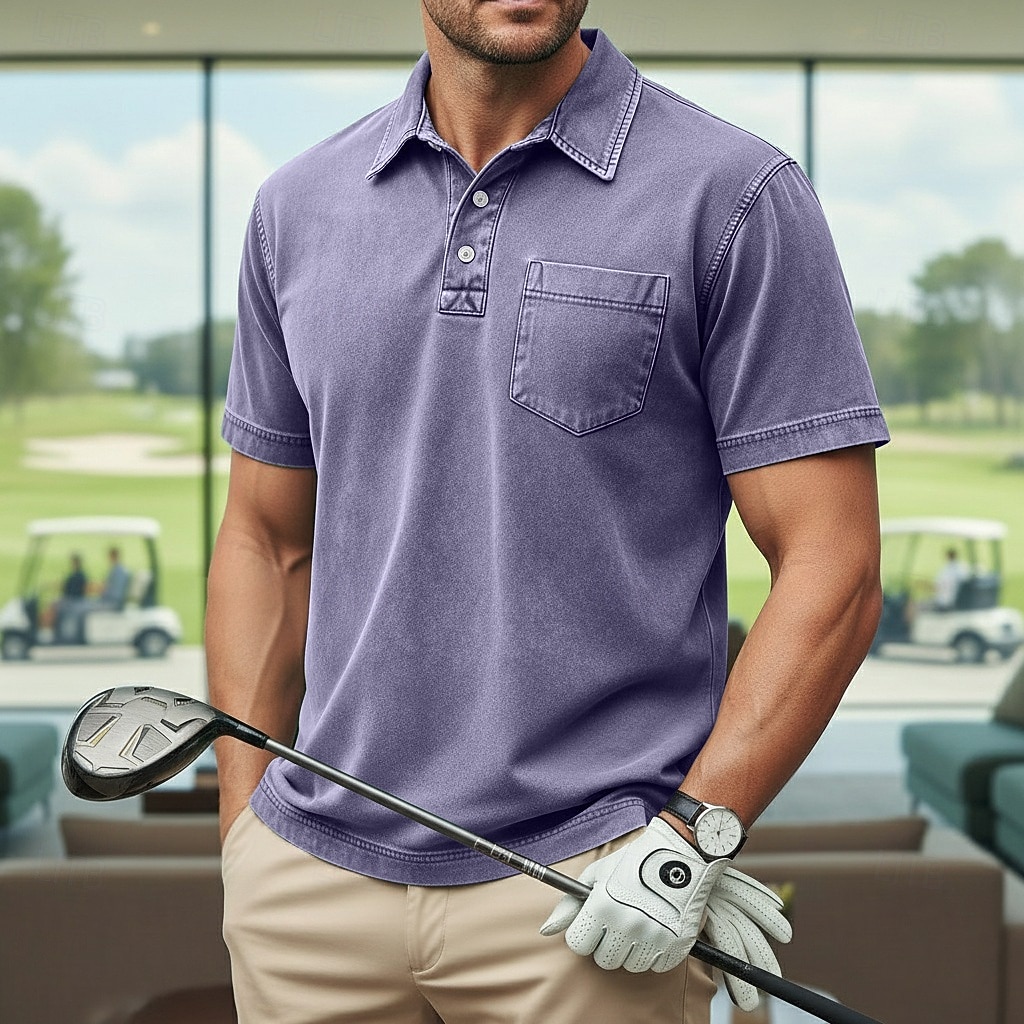 Homens Camisas Polo Camisa 100% algodão com lavagem ácida Casual O negócio Lapela Manga Curta Moda Básico Tecido Vintage Angustiado Verão Primavera Primavera Verão Normal Castanho Escuro Preto Verde de 2026 por $31.99 –P4