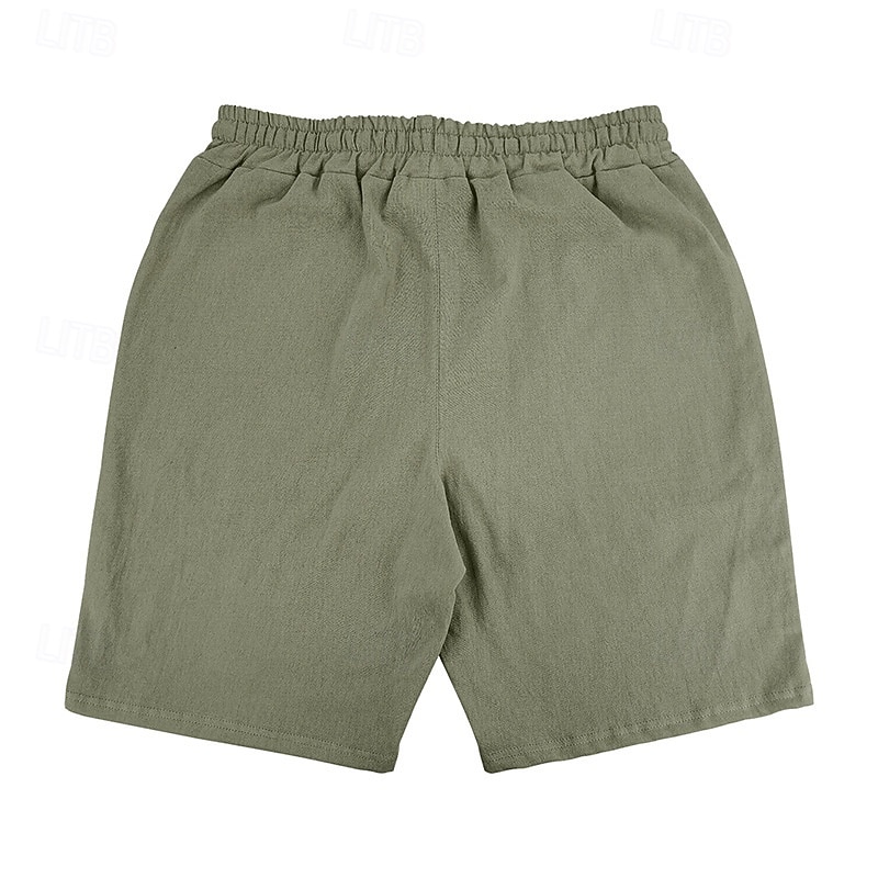 Men's Shorts Linen Shorts Summer Shorts Beach Shorts Drawstring Elastic Waist Buttons Plain Solid Comfort Breathable Knee Length Daily Outdoor Beach Vacation Fashion Black White Inelastic 2026 - $22.99 –P20