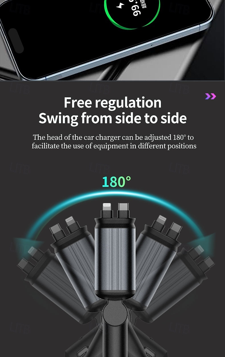 Cargador rápido para coche 5 en 1 de 180 W, adaptador de corriente USB tipo C, cargador de teléfono retráctil con luz de techo tipo estrella para teléfonos iOS y Android. 2026 - $24.99 –P7