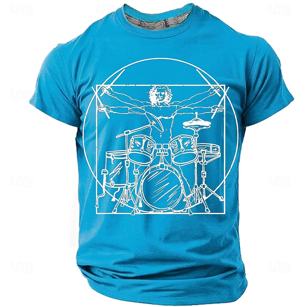 Men's Vitruvian Drummer Funny Drumming Parody T-Shirt Renaissance Art Mashup Percussionist Gift Rock Band Music Lover Graphic Tee Casual Short Sleeve Designer Apparel S-5XL 2026 - $21.99 –P3