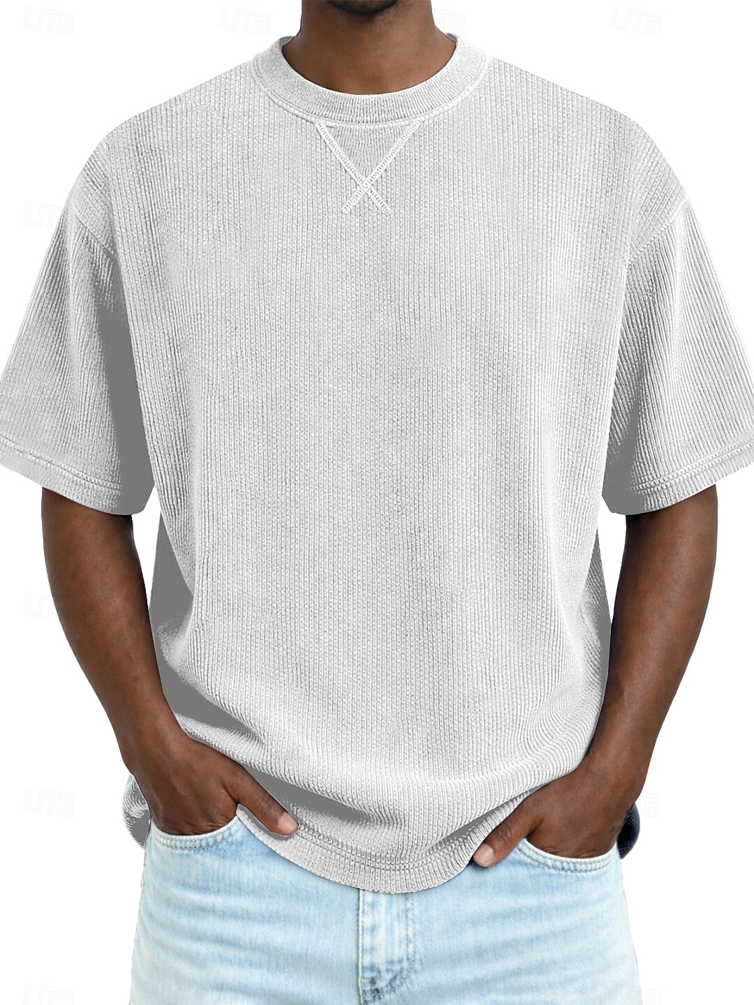 Hombre Camiseta Camisa de Pana Camiseta superior Manga Corta Cuello Barco Verano Primavera Todas las Temporadas Color sólido A Rayas Tira de pozo Básico Retro Antiguo Casual Suave Pana Vacaciones 2026 - $20.99 –P1