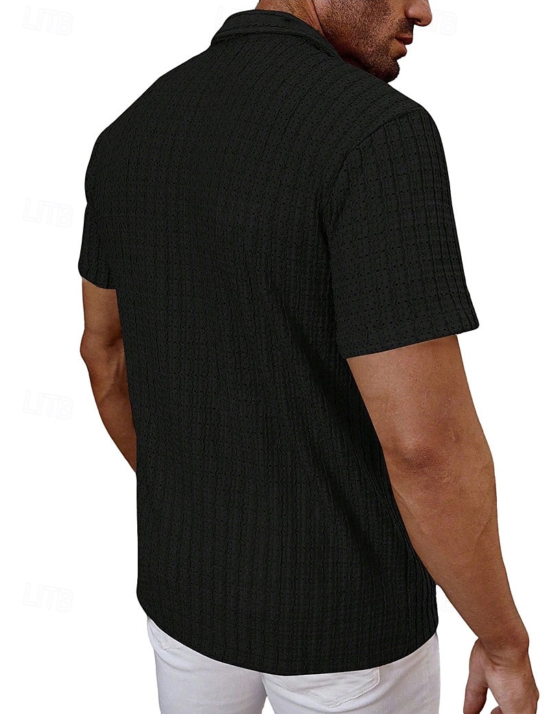 Per uomo Camicia Camicia casual Camicia Jacquard Nero Bianco Kaki Azzurro Manica Corta Semplice Colletto a Camicia Casuale Quotidiano Traforato Abbigliamento Poliestere Elegante Moda Casual del 2026 a $22.99 –P6