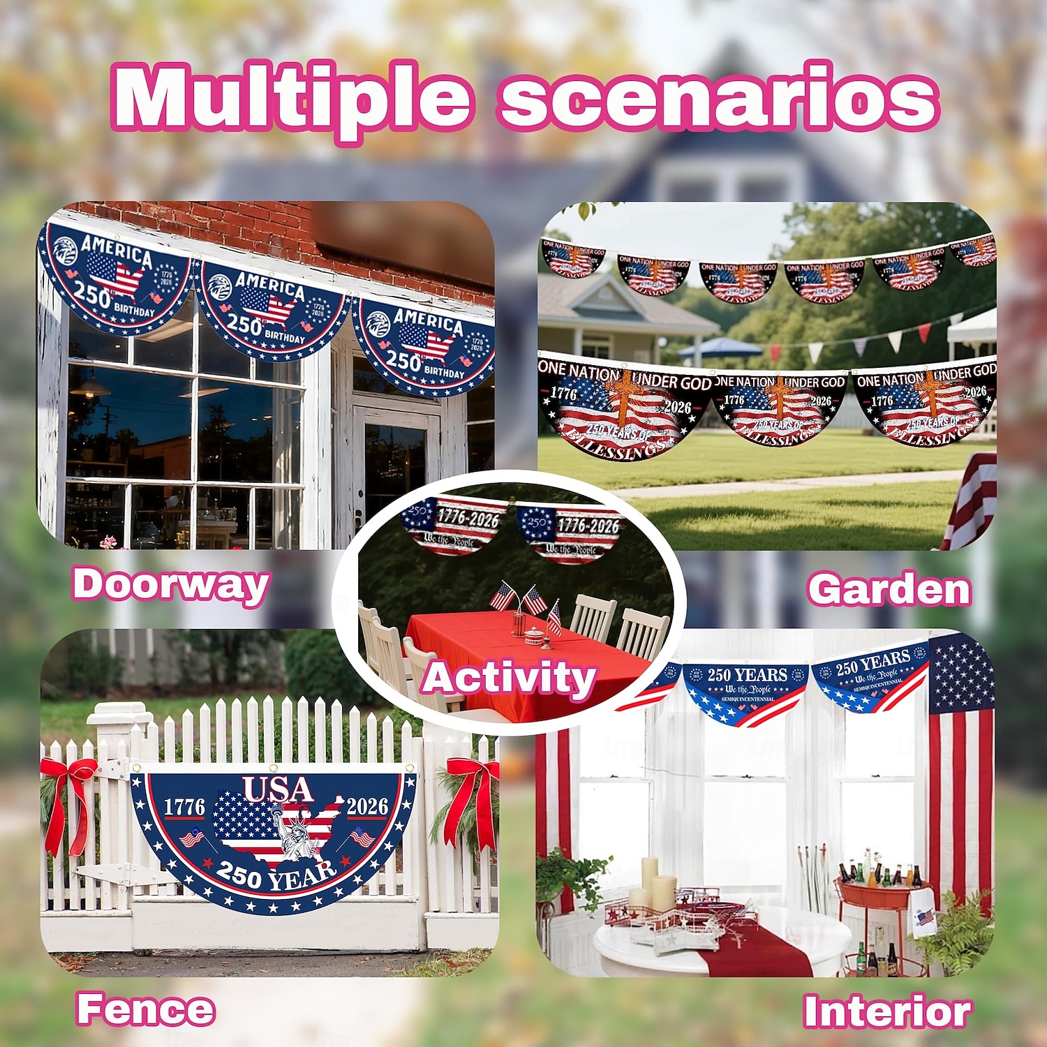 2 stk. U.S. 250. jubileumsflagg 1,5X3 FT 1776-2026 fanflagg patriotiske stjerner hageplakater hengende dekorasjoner utendørs inngangsdør veranda velkomst bakgrunn med messingøyer 2026 - $18.99 –P7