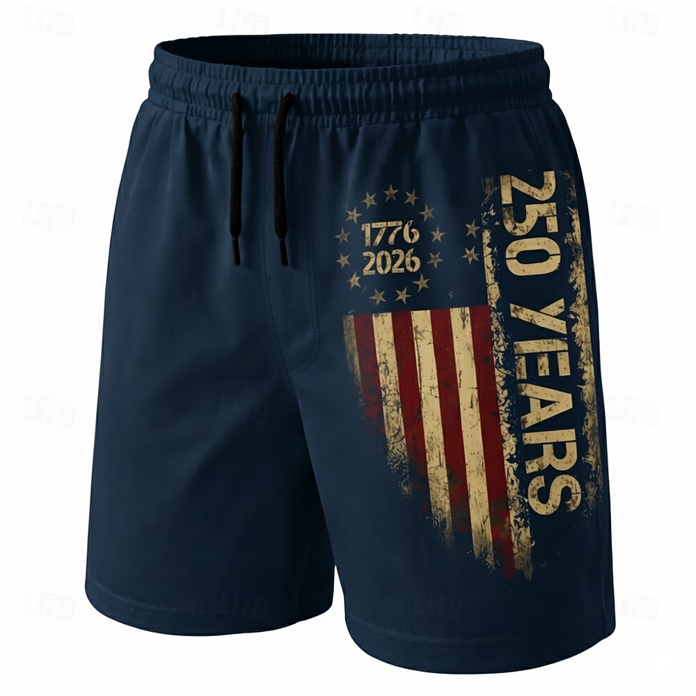 2026年 男性用 7月4日 米国建国250周年 米国旗 1776年 スイムトランク スイムショーツ ボードショーツ ミディアムウエスト 愛国 祝日 サイドポケット メッシュライニング 伸縮性のあるドローストリングウエスト デザイナー 衣類  コレクション – $20.99 –P3