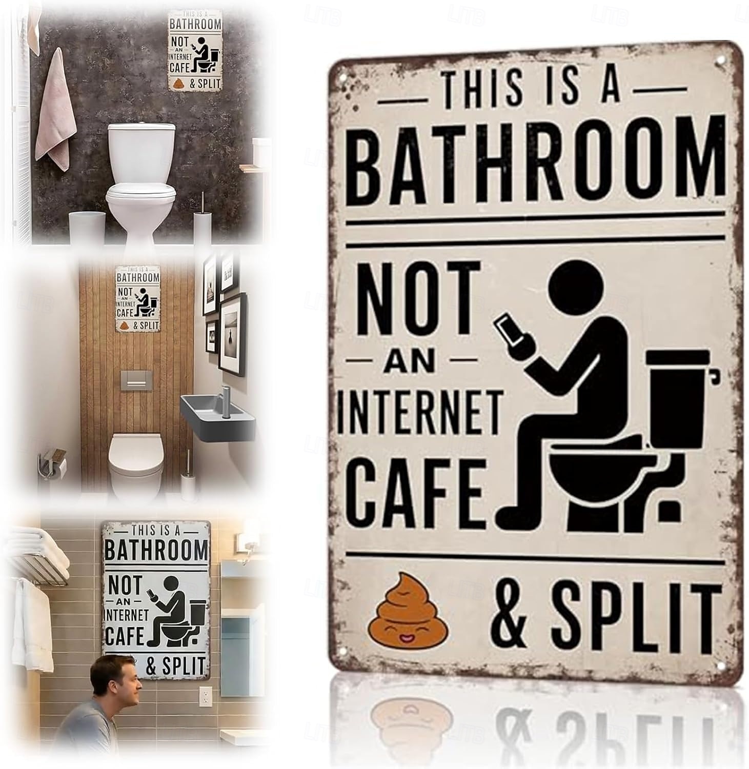 Este es un letrero de baño, no de cibercafé, divertido letrero de hojalata de metal para baño, decoración de pared humorística vintage, arte de pared de baño de aluminio rústico para casa de campo, 2026 - $9.99 –P1