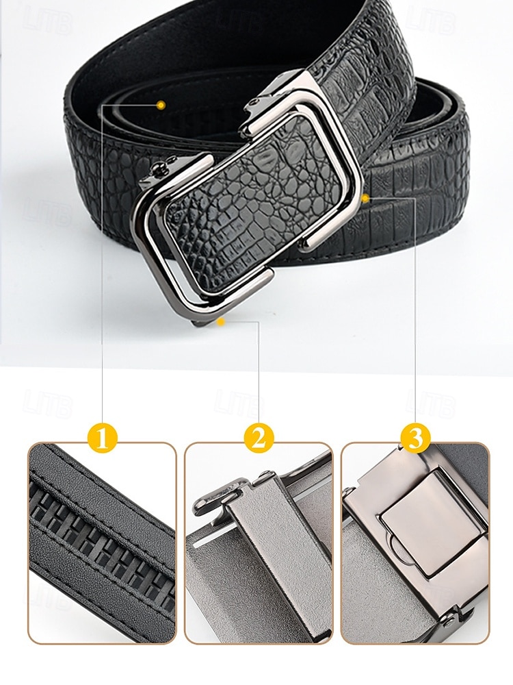 Herren-Gürtel aus echtem Leder mit Krokodilmuster, schwarz & braun, elegantes Accessoire für formelle und legere Anlässe wie Hochzeiten, Partys und den täglichen Geschäftsalltag 2026 - $19.99 –P9