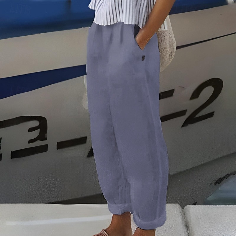 Dames Grote maten Zomerbroek 100% Katoen Eenvoudig Casual Comfortabel Enkellengte Natuurlijk Heldere kleur Micro-elastisch Huis Straat blauw Wit Groen Khaki Zomer Lente 2026 - $7.49 –P4
