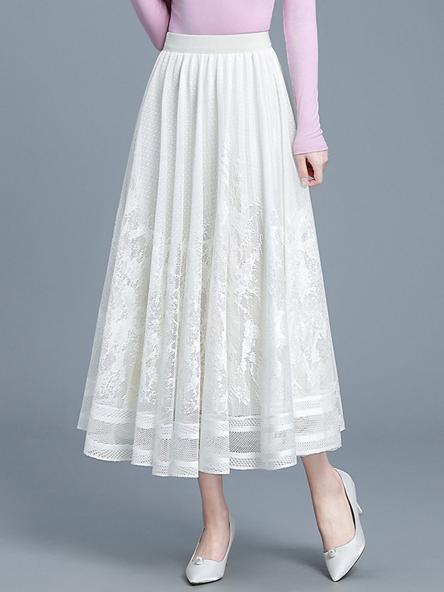Per donna Gonna da vacanza Elegante Moda Casual Maxi Vita Alta Gonne Floreale Jacquard Elasticizzato Quotidiano Streetwear Nero Bianco Verde Primavera del 2026 a $33.99 –P3
