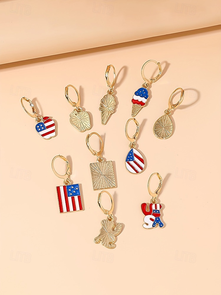 Patriotiska örhängen i legering för kvinnor, hängande örhängen i flera stilar med USA-flaggan för USA:s 250-årsjubileum, självständighetsdagen och vardagskläder 2026 - $11.99 –P7
