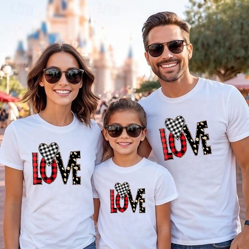 Family T shirt Heart Graphic Casual Print Black White Pink Short Sleeve Active Matching Outfits 2026 - $21.99 –P3