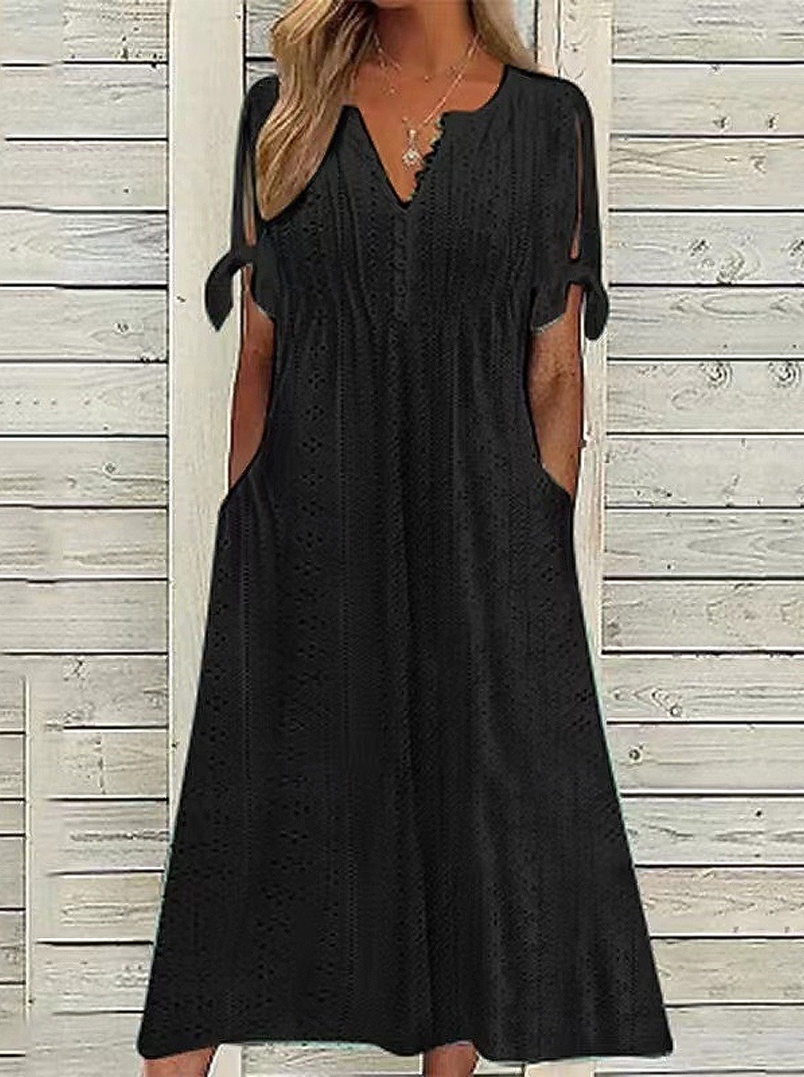 Női Midi ruha Boho ruha A vonalú ruha nyári ruha Rakott ruha Elegáns Divat Modern Hétköznapi Napi Szabadtéri Laza öltözet Sima Rövid ujjú V-alakú Medence Fekete Fehér Arcpír rózsaszín Nyár Tavasz 2026 - $11.49 –P7