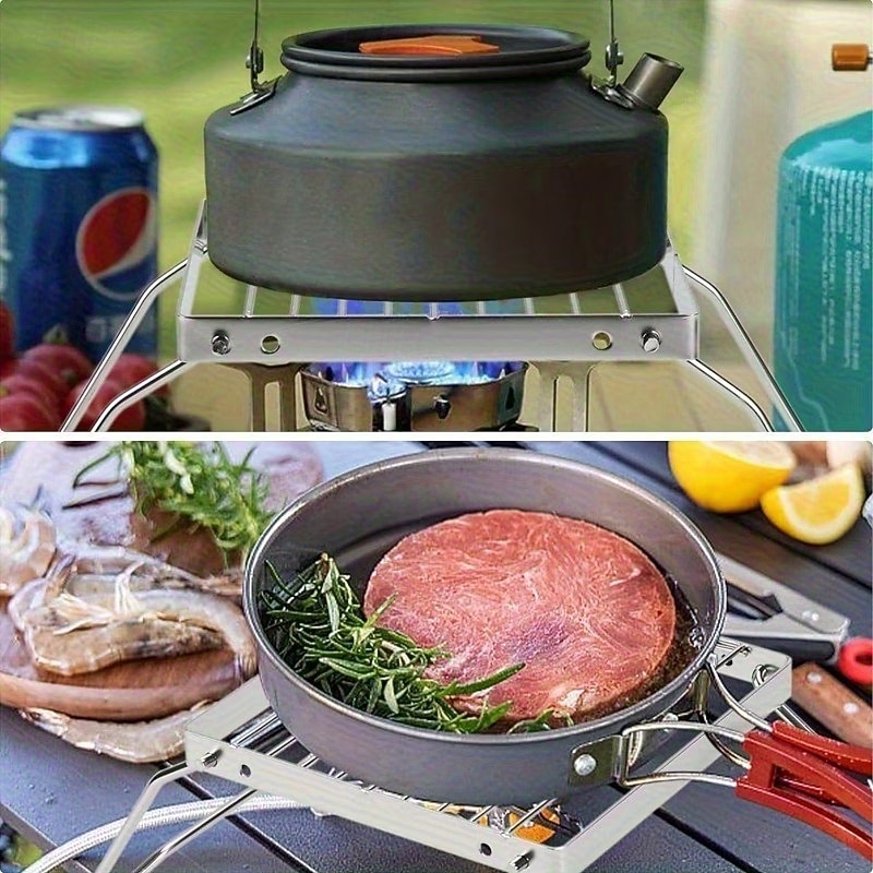 Opvouwbare roestvrijstalen vuurkorfstandaard voor buiten, beschermt voedsel tegen direct contact, geschikt voor kamperen, barbecueën, koken en verwarmen. Een essentieel accessoire voor buitenkoken. 2026 - $15.99 –P4
