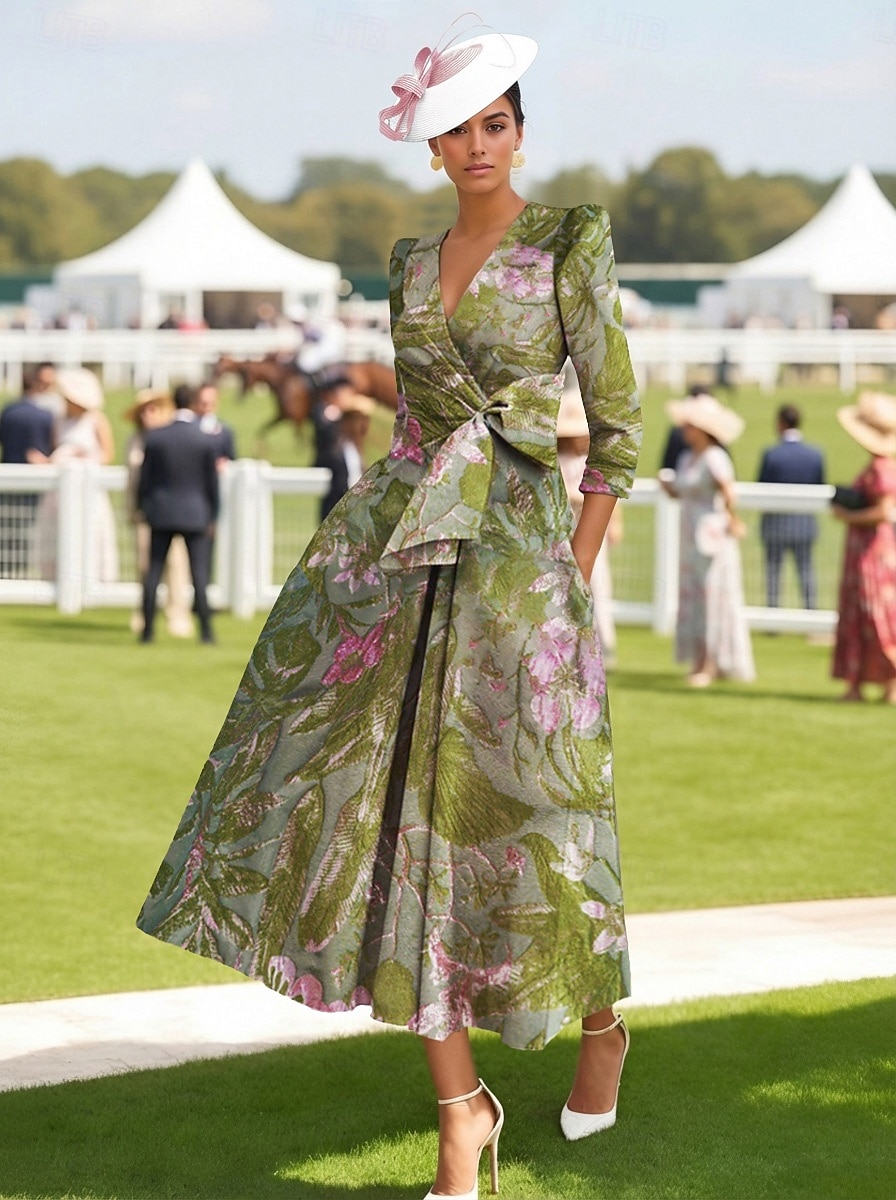 A-الخط طول الأرض فساتين متنوعه حزب فساتين أنيق عتيق كم طويل V رقبة زفاف رسمي جيبة نايلون مع شريطة انقسام جيبة 2026 - $175.99 –P1