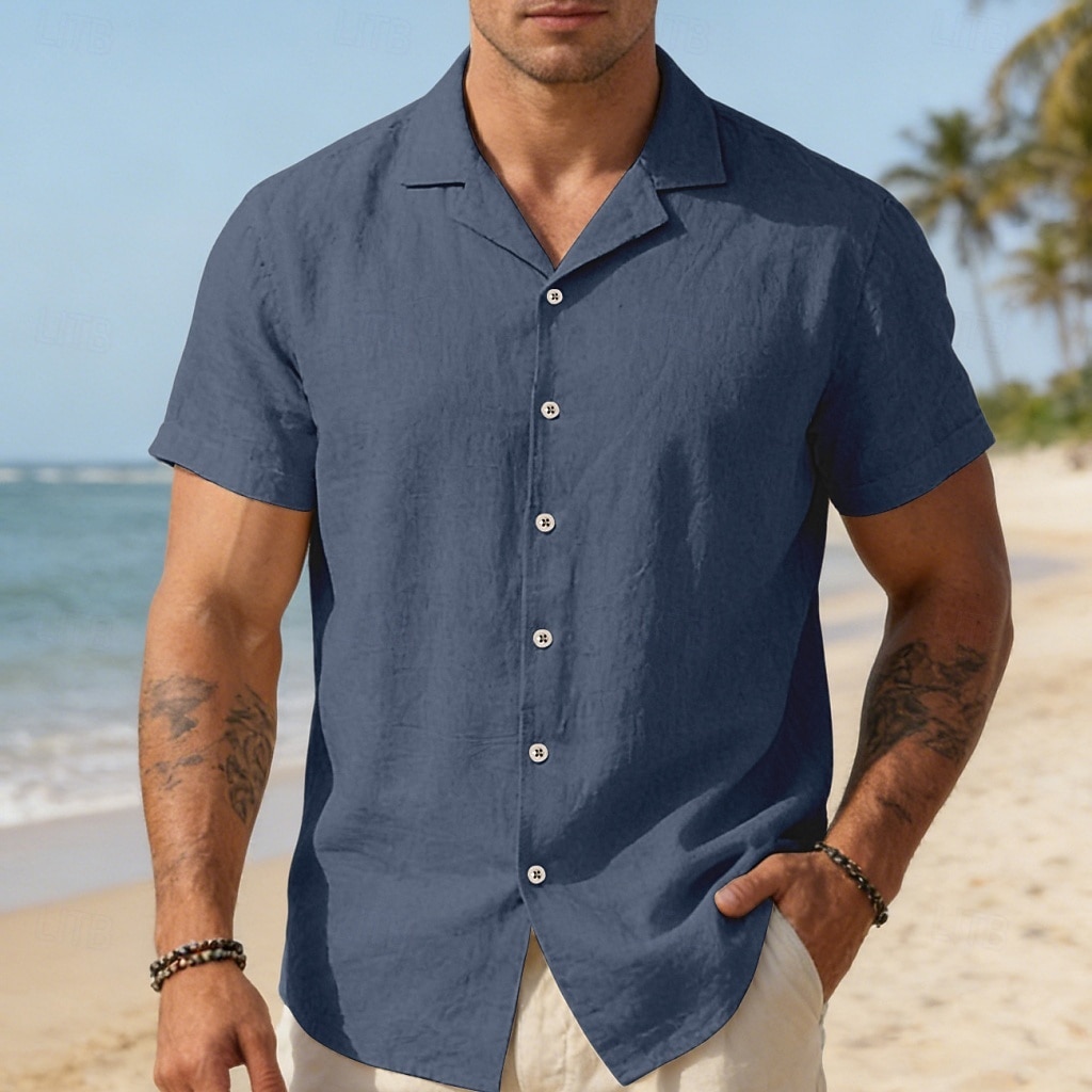Miesten Paita Pellava paita Button Up paita Yhtenäinen väri Kausaliteetti Loma Musta Valkoinen Viini Laivaston sininen Lyhythihainen Sänkyjen avaus Kesä Kevät Vaatetus Tasku 2026 - $25.99 –P12