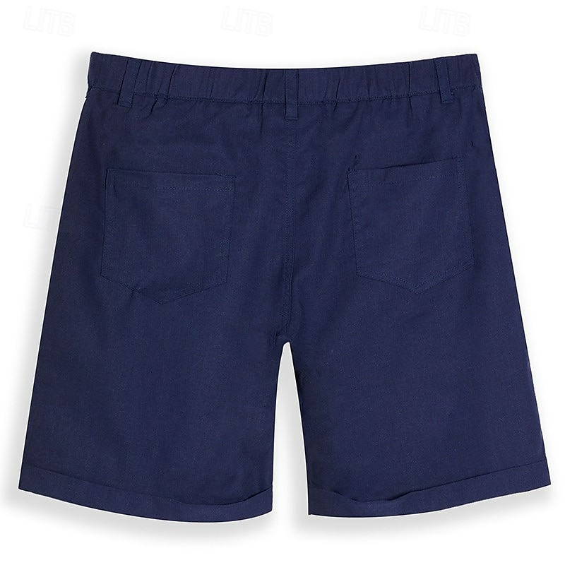 Herr Shorts Linne Shorts Klänning Shorts Sommarshorts Beach Shorts Ficka Elastisk midja Rakt ben Slät Komfort Andningsfunktion Knelängd Ledigt Dagligen Helgdag Mode Affär Vit + Grön Vit + khaki 2026 - $37.99 –P7