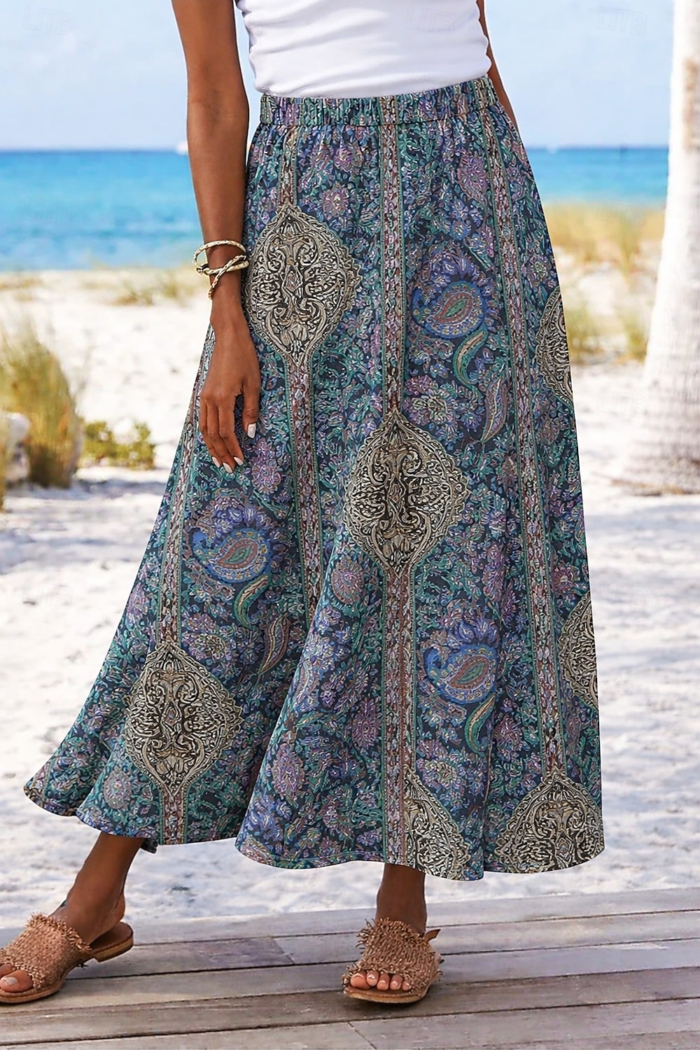 Per donna Gonna da vacanza Elegante Bohemien Vintage Casual Maxi Vita Alta Gonne Floreale Grafico Paisley Tasca Stampato Inelastico Quotidiano Spiaggia Blu blu navy Rosso Estate del 2026 a $48.99 –P1