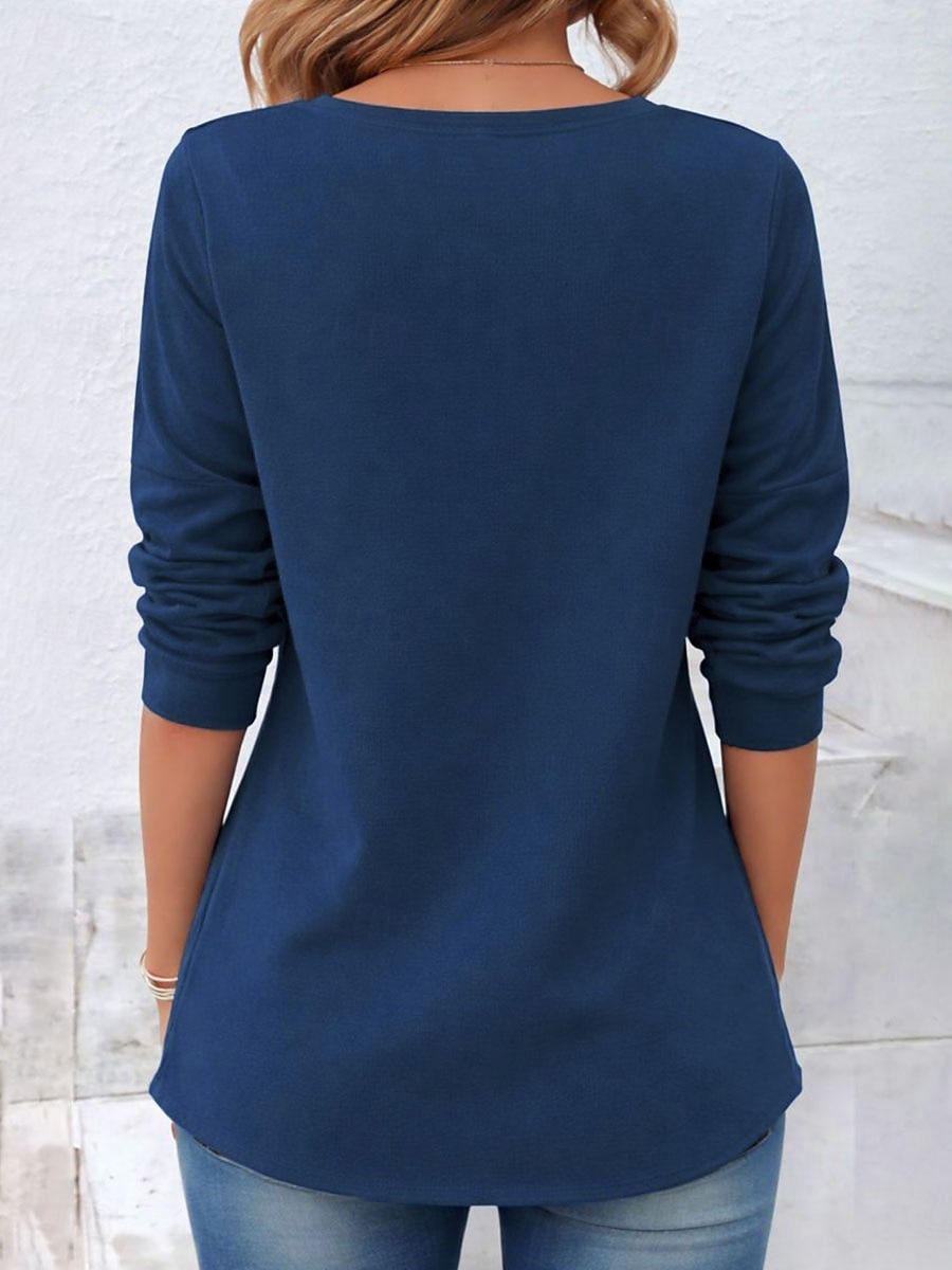 Dámské tričko dlouhý rukáv jednobarevné stylové volnočasové dlouhý rukáv kulatý výstřih běžné topy každodenní knoflíky černá žlutá červená modrá jaro před podzimem 2026 - $5.99 –P2