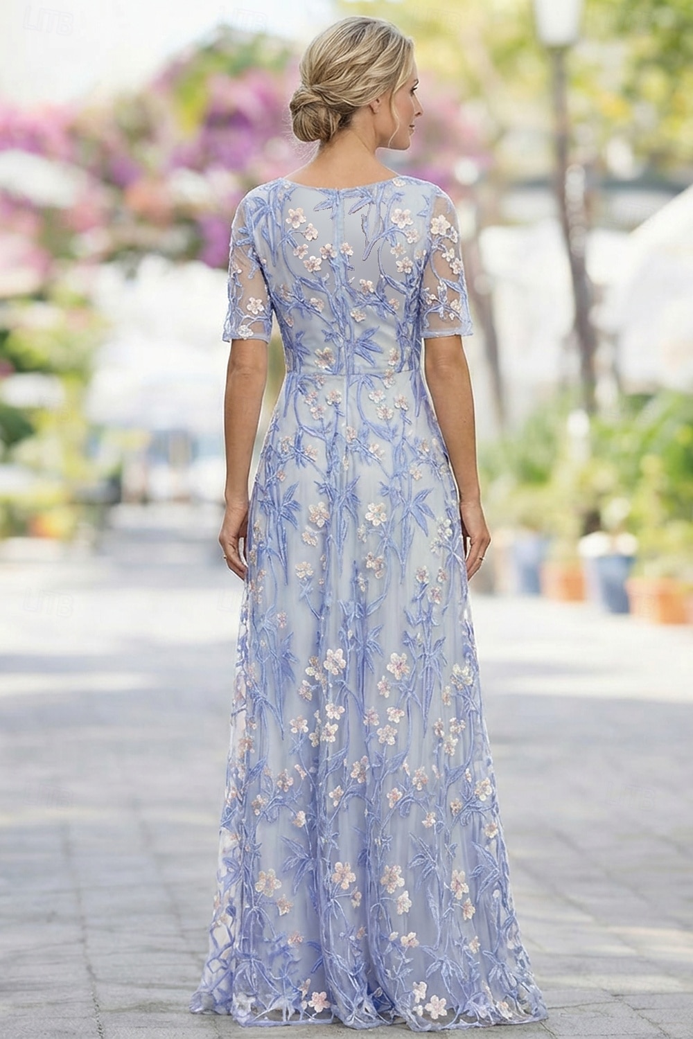 Linea ad A Lunghezza al pavimento Abito da cerimonia per signora Manica Corta Mezza Manica Scollo a V Elegante Vintage Abbellito Formale Ospite di nozze Ricevimento di matrimonio Pizzo Tulle con del 2026 a $182.99 –P3