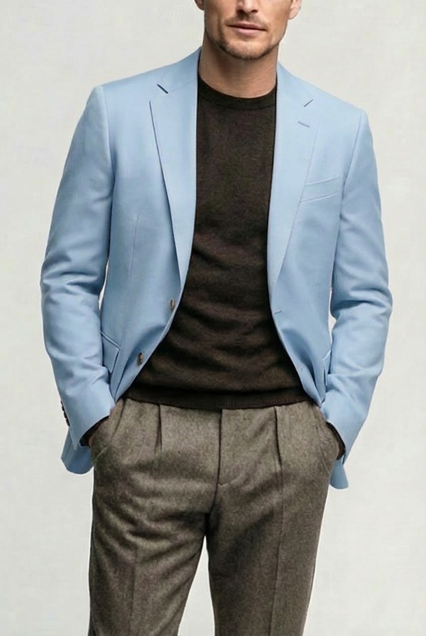 Herre Lett jakke Blazer i lin Avslappet Daglig Gateklær Mote Smart Casual Sommer Vår Bomull POLY Helfarge Mote Enkelt Brystet To-knapp Blazer Rosa Himmelblå Beige 2026 - $68.99 –P2