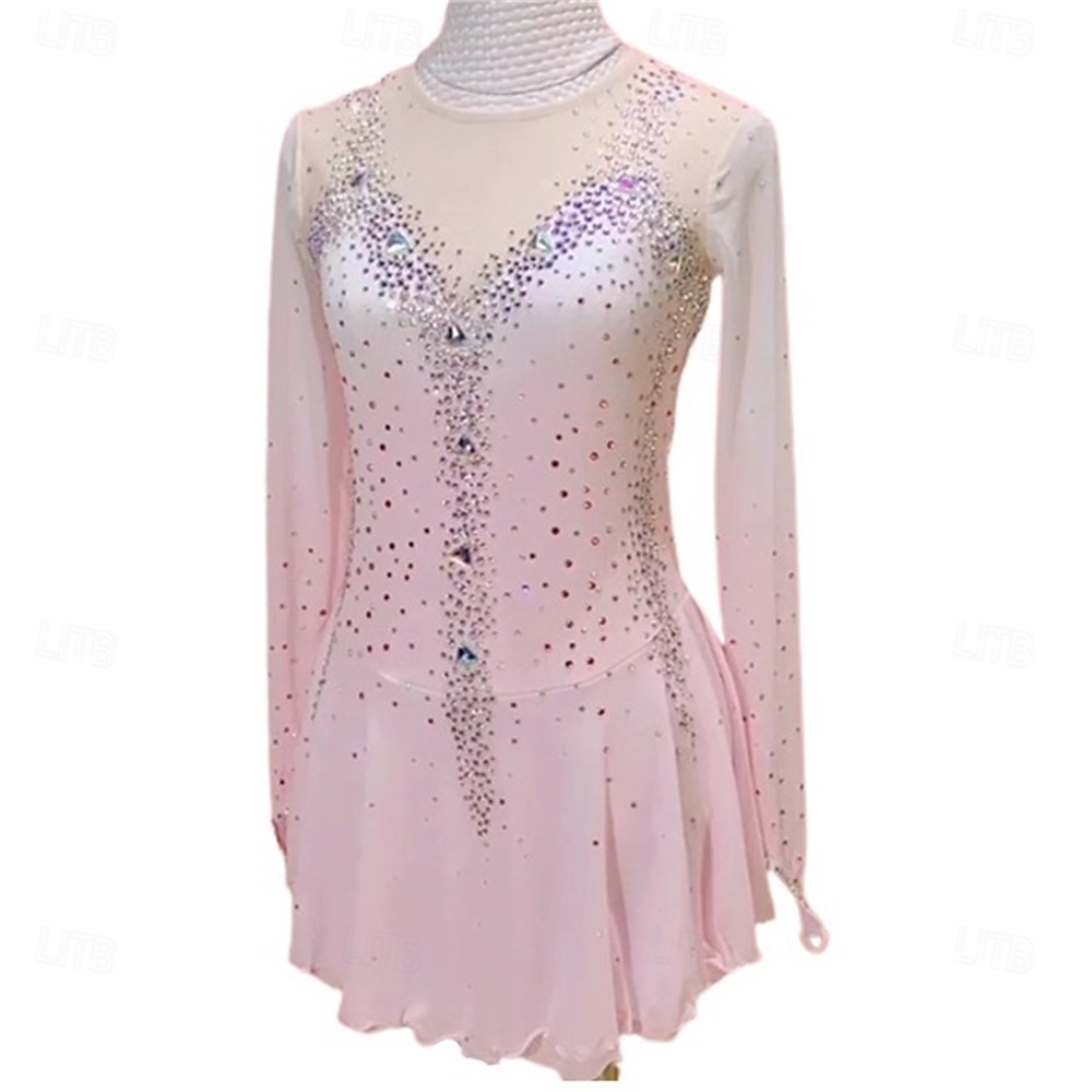 Abito da pattinaggio artistico Ragazze Pattinaggio sul ghiaccio Vestito Rosa Patchwork Schiena aperta Elasticizzato Allenamento Competizione Vestiti da pattinaggio sul ghiaccio Classico Cristallo del 2026 a $221.89 –P7