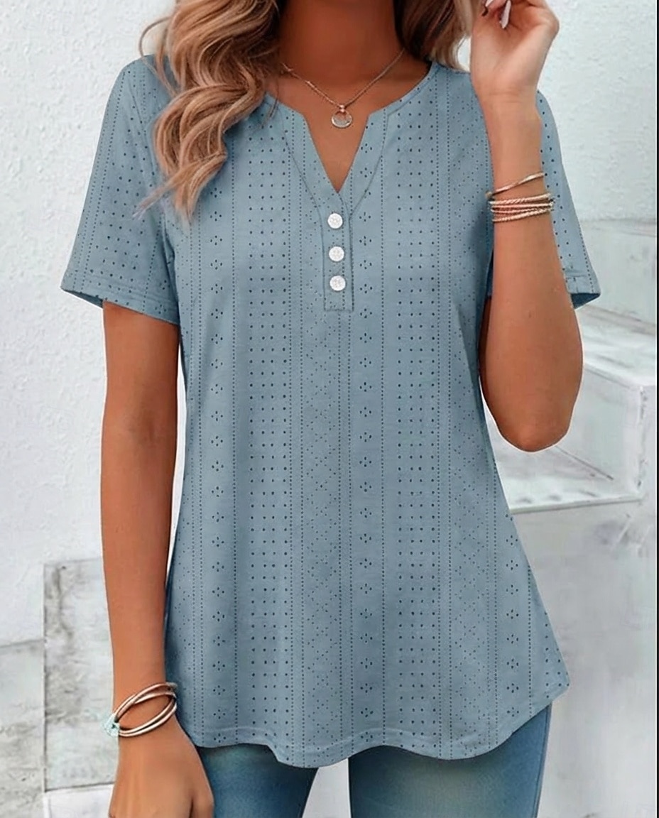 Dam T-shirt Summer Tops Blus Stylish Klassisk Kortärmad V-hals Vanliga toppar Dagligen Utekväll Helgen Blå Svart Vit Rodnande Rosa Purpur Sommar Vår 2026 - $22.99 –P4