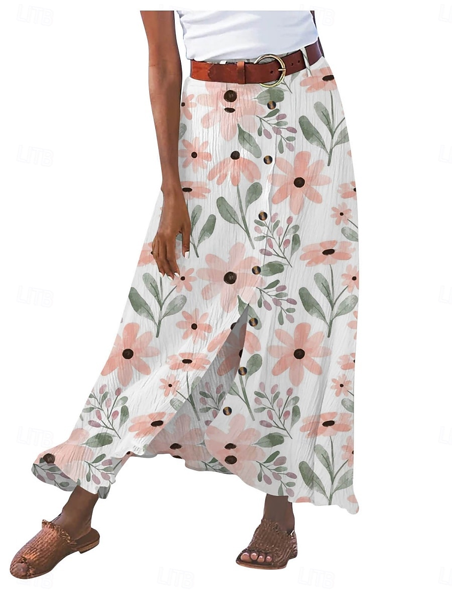 בגדי ריקוד נשים חצאית לחופשה אופנתי יום יומי מקסי מותניים גבוהים חצאיות פרחוני אותיות דפוס קשיח יומי רחוב לבן צהוב ורוד מסמיק קיץ פוליאסטר 2026 - $25.99 –P7