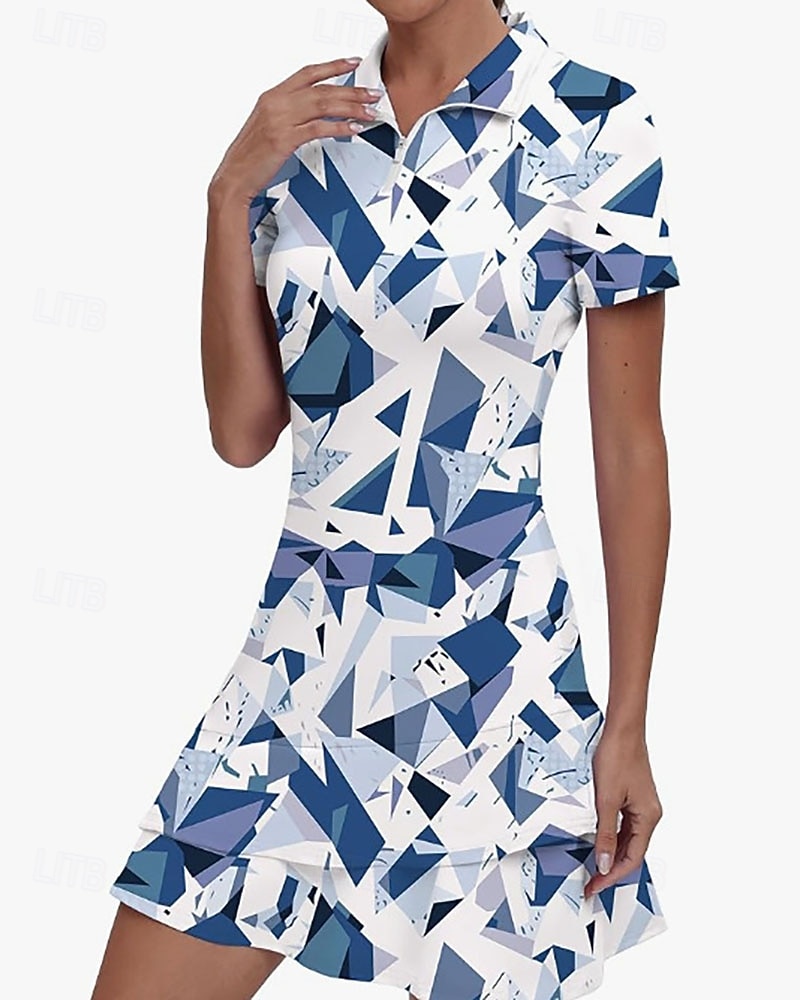 Dam Grafisk Leopard Geometrisk Tennisklänning med shorts Sportklänning Golfpikéklänning Kortärmad Fjärdedels blixtlås Asymmetrisk Elastisk Svettavvisande Andningsfunktion Tennis Golf Badminton 2026 - $22.99 –P13