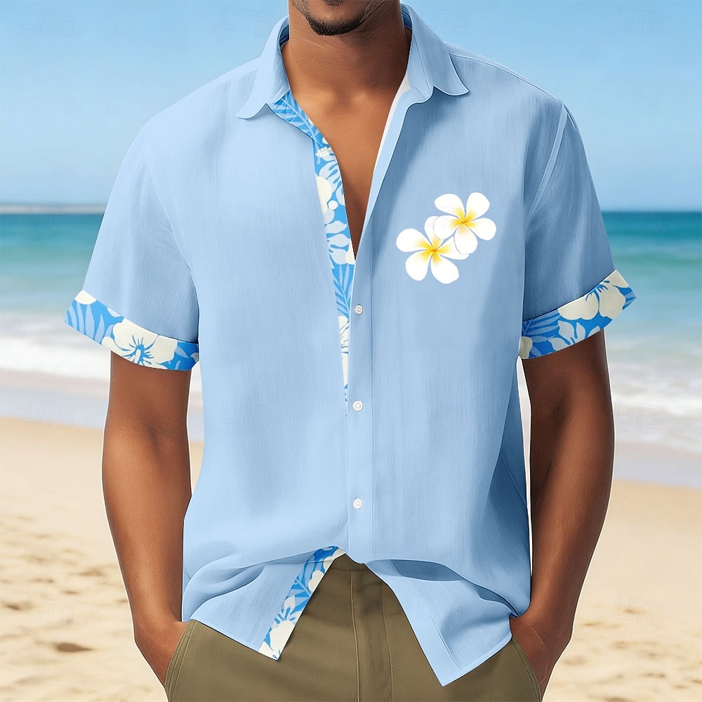 Men's Floral Print Tropical Flowers Summer Hawaiian Shirt Button Up Shirt Aloha Shirt Short Sleeve Hawaiian Vacation Holiday Beach Wear Summer Spring Turndown 3D Print Linen Like Shirt Blue Yellow 2026 - $25.99 –P1
