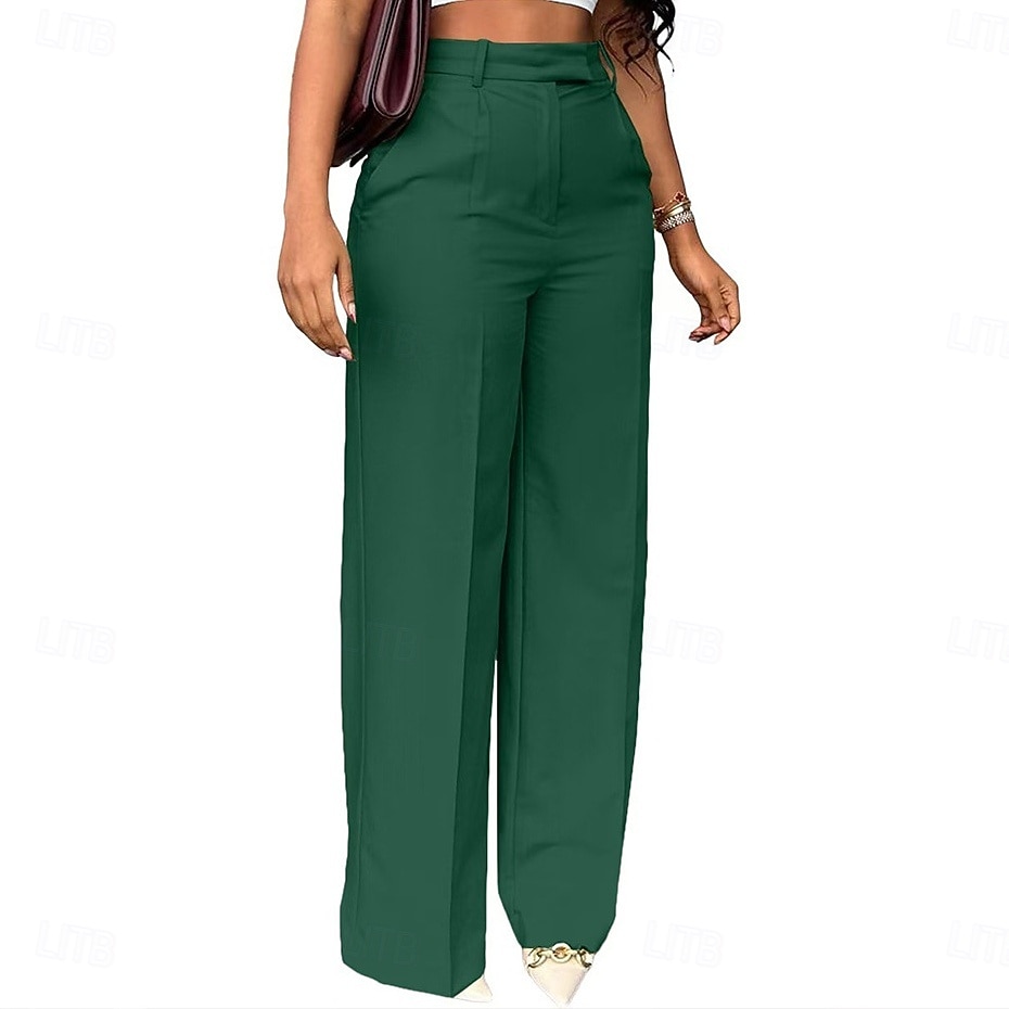 Mulheres Calças Social Elegante Moda Casual Diário Comprimento total Cintura Alta Côr Sólida Tecido Bolsos Perna reta Conforto Macio Respirável Micro-Elástica Streetwear Praia Feriado Cinzento Escuro de 2026 por $34.99 –P10