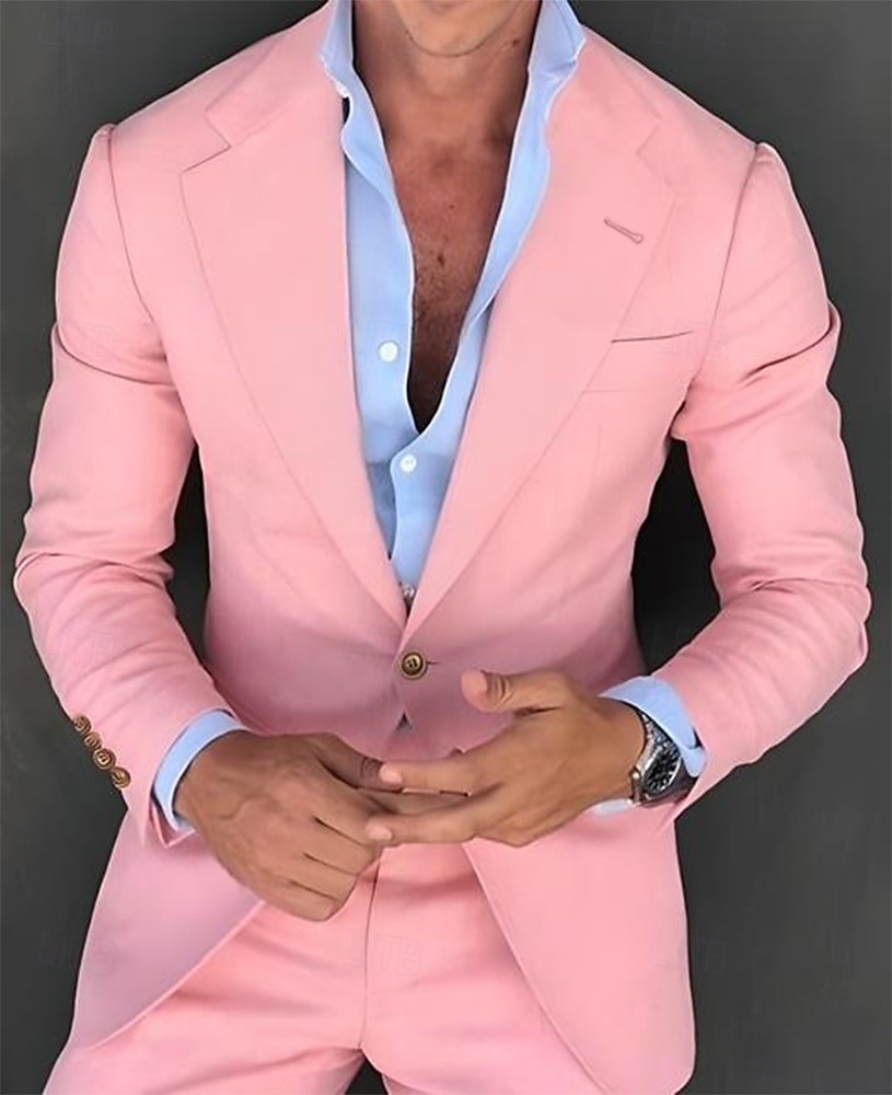 Herren Abschlußfeier Blazer Abendkleidung Zeremonie Hochzeitsfeier Business-Kleidung Mode Lässig Frühling & Herbst Polyester TR Einfach Tasche Lässig / Alltäglich Einreihig Blazer Hellrosa Gelb Rosa 2026 - $60.99 –P9